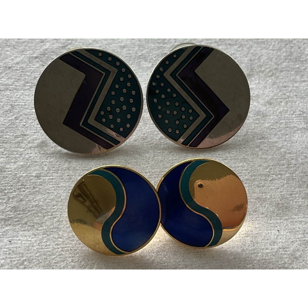 Laurel Burch Earring Lot Of 2 Pair Round Circle Vintage Estate Jewelry